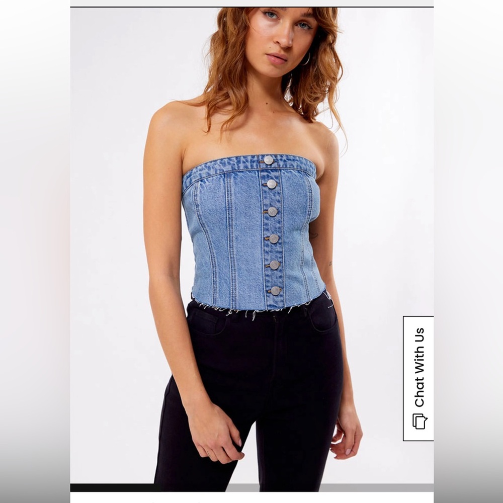 PacSun Light Blue Strapless Denim Corset Top